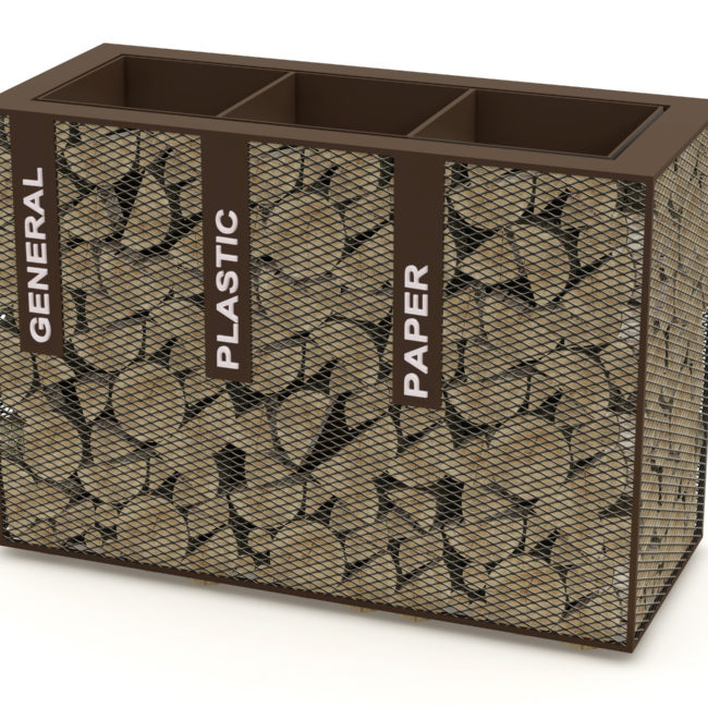 Wood and Steel Triple Recycling Litter Bin 1